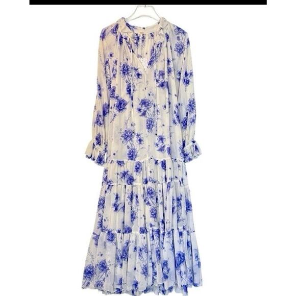 Free People Feeling Groovy Dress in Vintage Ivory & Blue Size Small - Picture 2 of 11